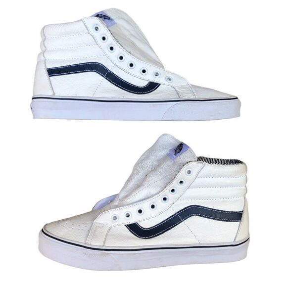 Premium Leather Vans White/Navy Size 9.5 - Picture 1 of 14